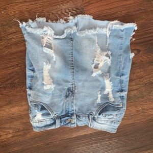 Ripped jeans skirt.